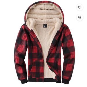 SCODI Flannel LS Fleece Lined Plaid Full Zip Hoodie Jacket RED/BLK M NWT IN‎ PKG